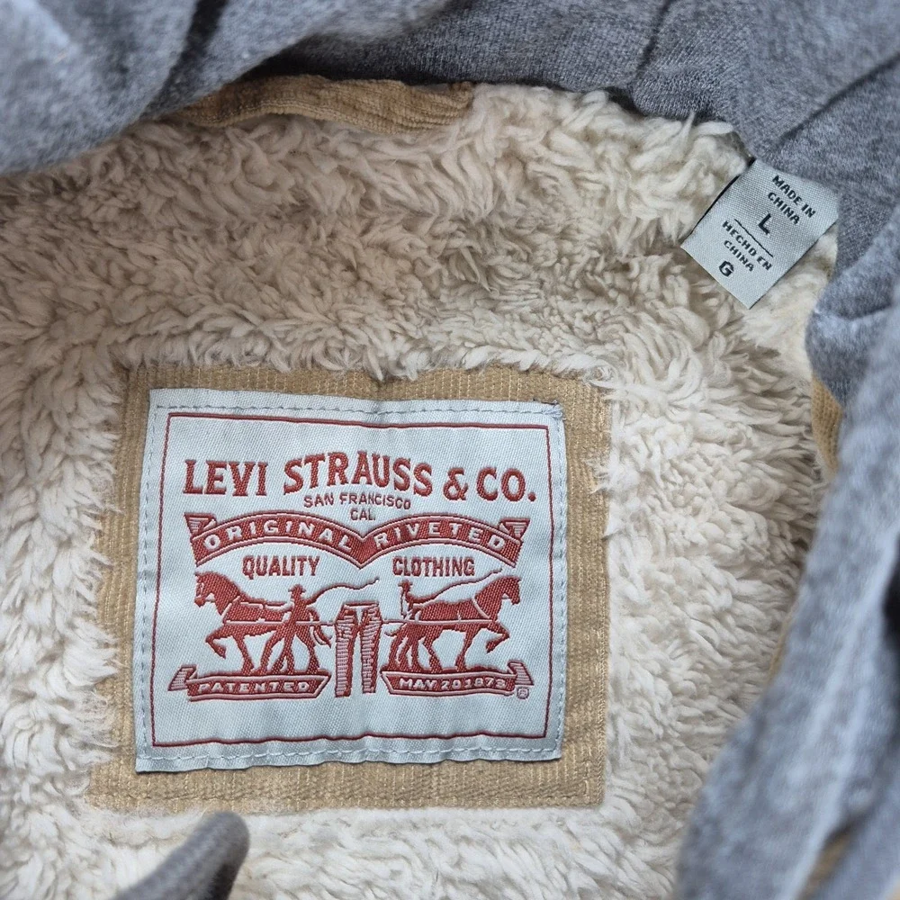 Levi's Corduroy Sherpa Lined Trucker Jacket Mens‎ Large Hooded Brown
